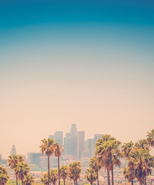 Los Angeles skyline with palm trees, representing the availability of trauma therapy for adult children of dismissive or emotionally immature parents.